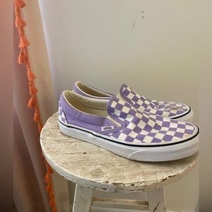 Lavender slip on checkered vans